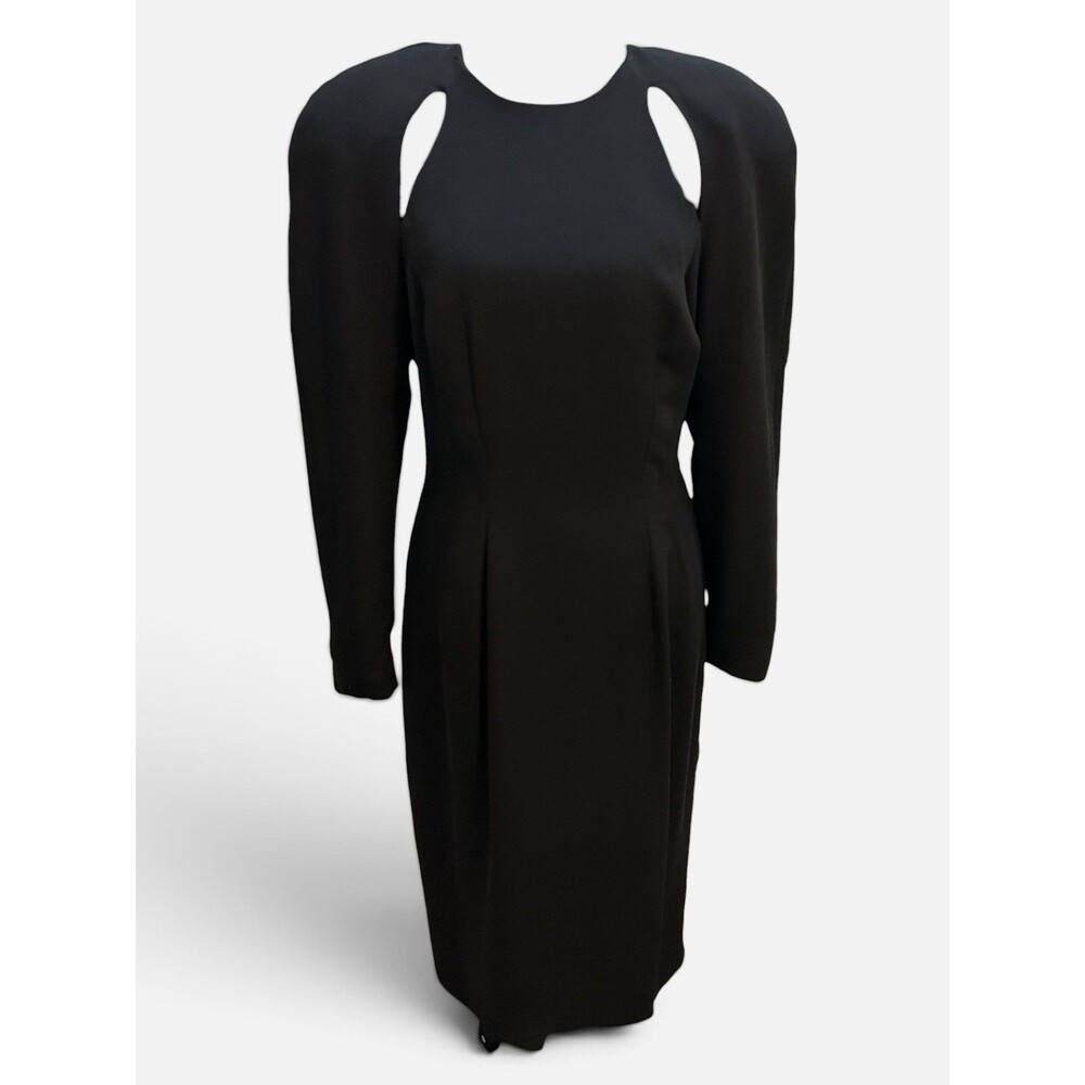 Vintage Carmen Marc Valvo Dress Black Silk Size Small Shoulder Pads Cutouts Midi